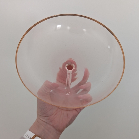 Anthropologie Elegant Pink Glass Champagne Coupe with Gold Rim - Picture 2 of 11